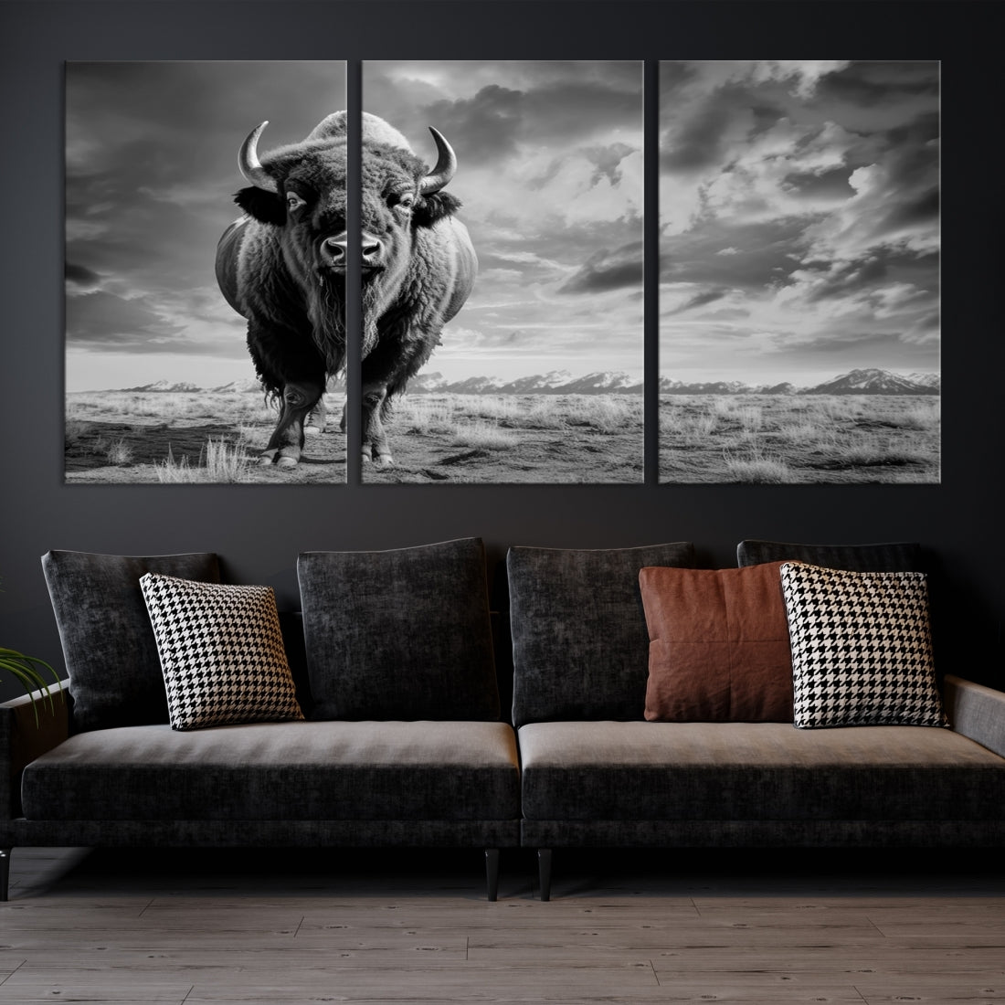 Cow Bighorn Wall Art Canvas Print, Longhorn Texas Large Cow Animal Canvas Print