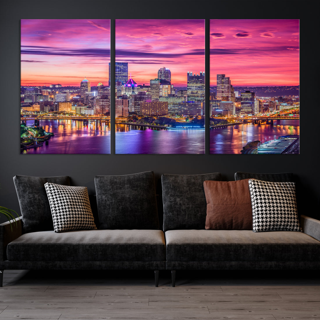 Pittsburgh Skyline Wall Art pink sky sunset cityscape Canvas Print Pennsylvania wall decor