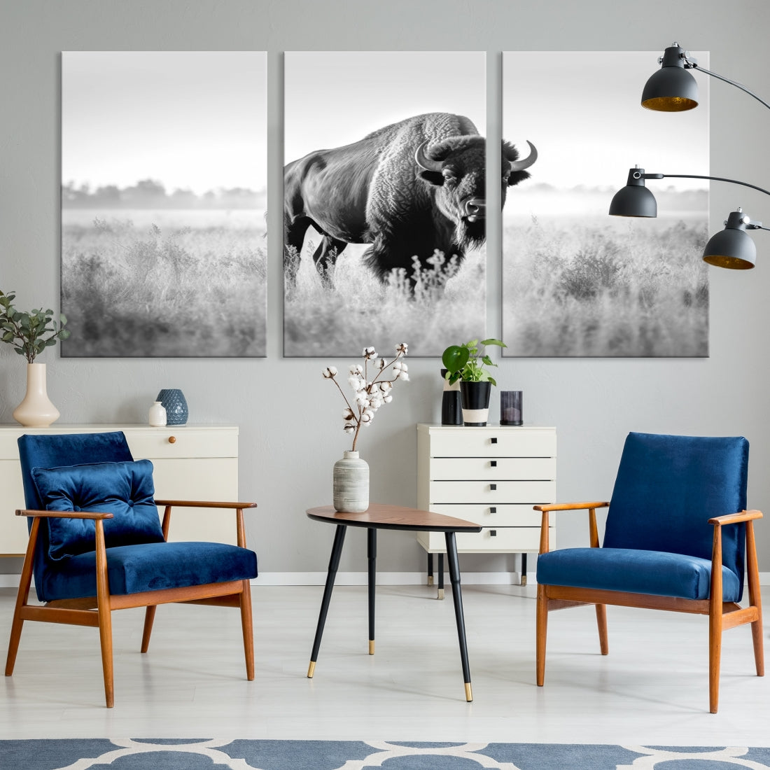 Cow Bighorn Wall Art Canvas Print, Longhorn Texas Large Cow Animal Canvas Print