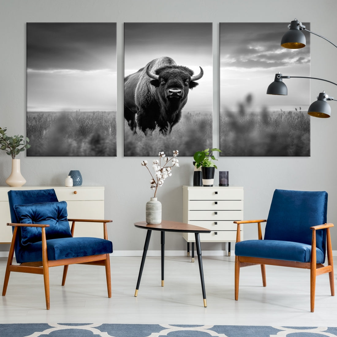 Cow Bighorn Wall Art Canvas Print, Longhorn Texas Large Cow Animal Canvas Print