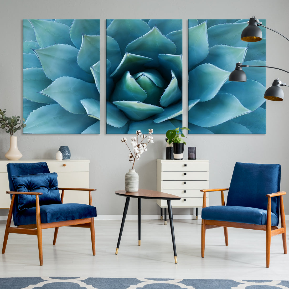 Large Wall Art Canvas Print - Blue Agave Flower Taken over It