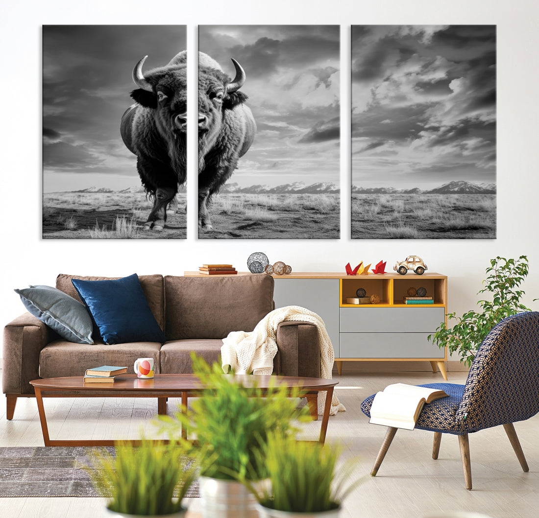 Cow Bighorn Wall Art Canvas Print, Longhorn Texas Large Cow Animal Canvas Print