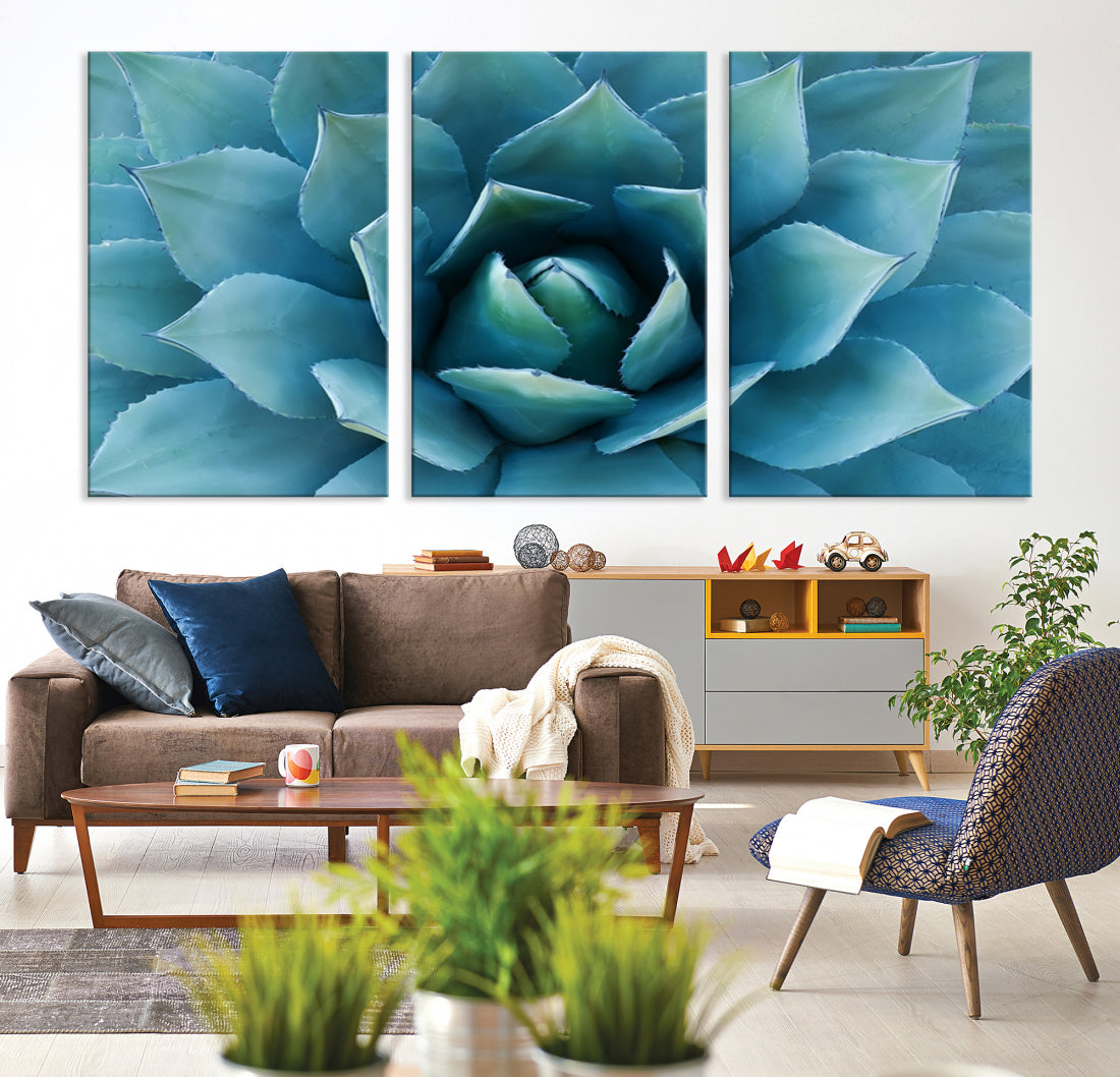 Large Wall Art Canvas Print - Blue Agave Flower Taken over It