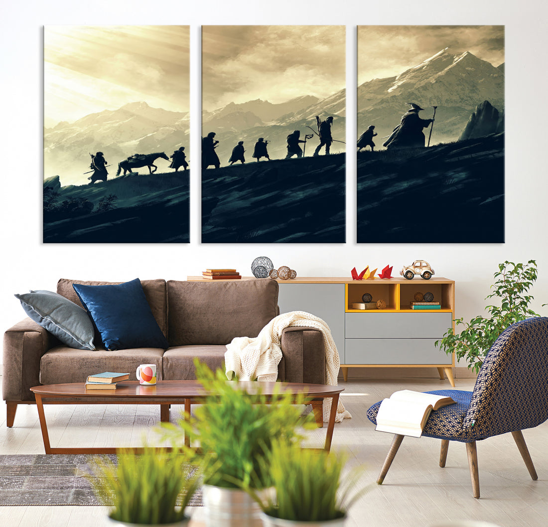 Fellowship of the Ring Wall Art Canvas Print, Framed set of 3 LOTR Print, Lord of the Rings Canvas Art