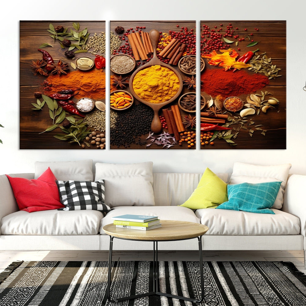 Spices Cooking Wall Art Canvas Print, Red Green Yellow Kitchen Wall Decor, Interior Art Framed