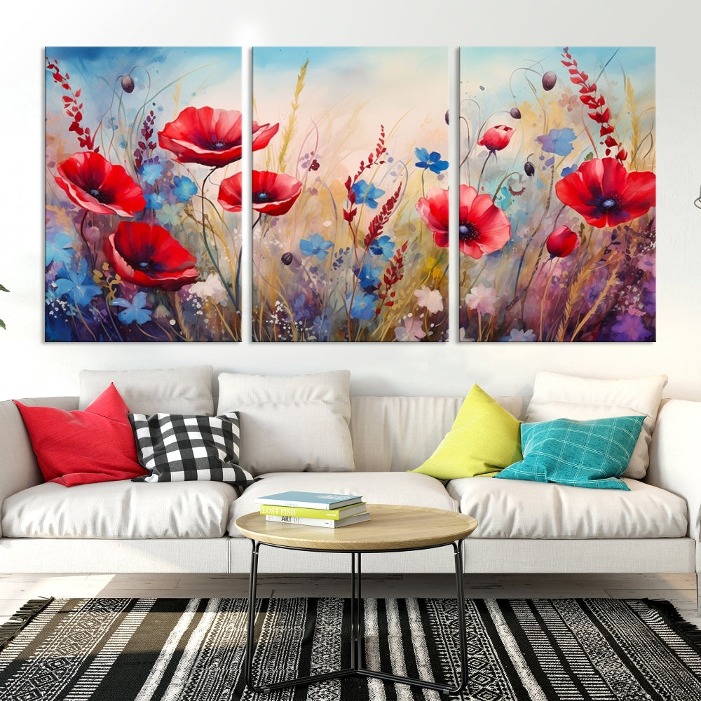 Colorful Wall Art Canvas Print Abstract Flowers Watercolor Red Blue Painting