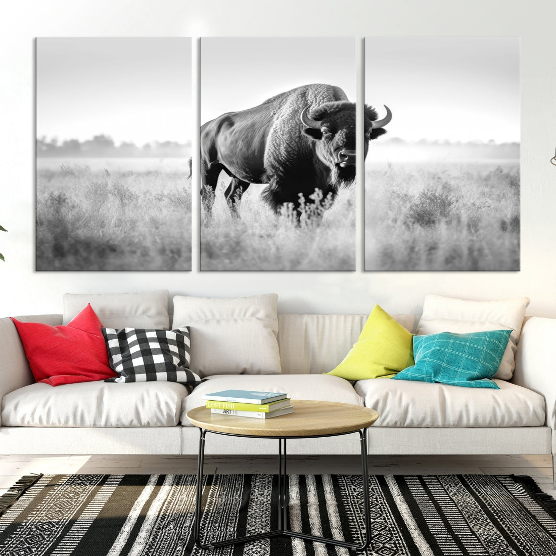 Cow Bighorn Wall Art Canvas Print, Longhorn Texas Large Cow Animal Canvas Print