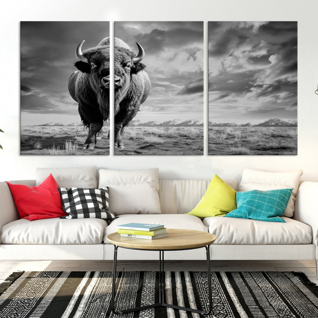 Cow Bighorn Wall Art Canvas Print, Longhorn Texas Large Cow Animal Canvas Print