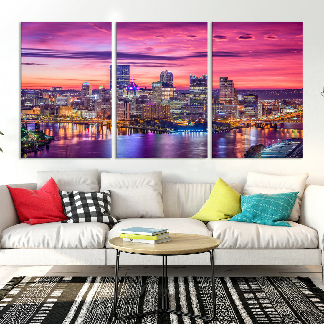 Pittsburgh Skyline Wall Art pink sky sunset cityscape Canvas Print Pennsylvania wall decor