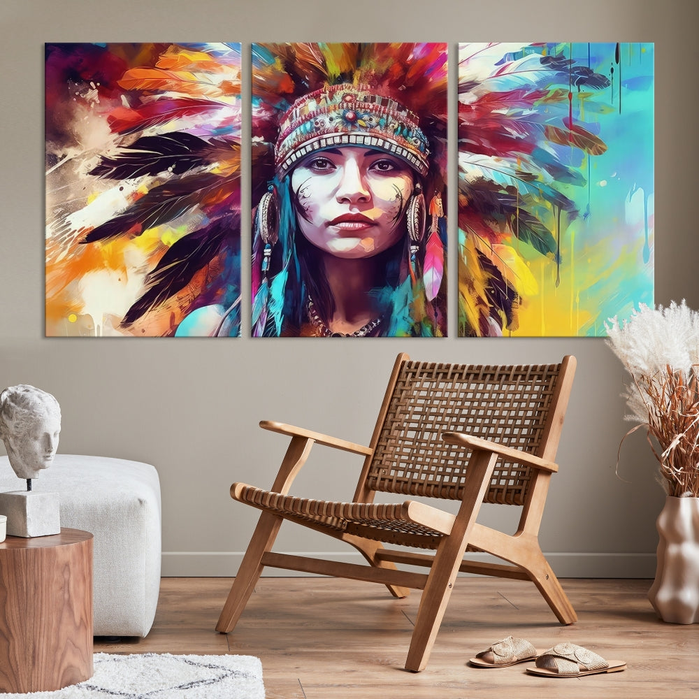 Extra Large Native American Wall Art Canvas Print Indian Artwork for Wall