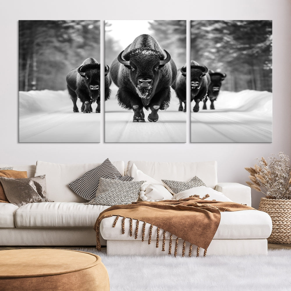 Bison Cow Canvas Wall Art Farmhouse Decor Buffalo Print Rustic Wall Decor Animals Painting Bison Wall Art