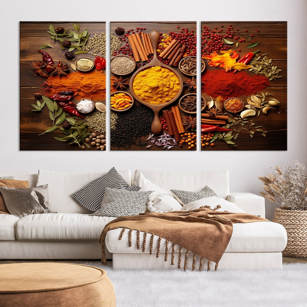 Spices Cooking Wall Art Canvas Print, Red Green Yellow Kitchen Wall Decor, Interior Art Framed