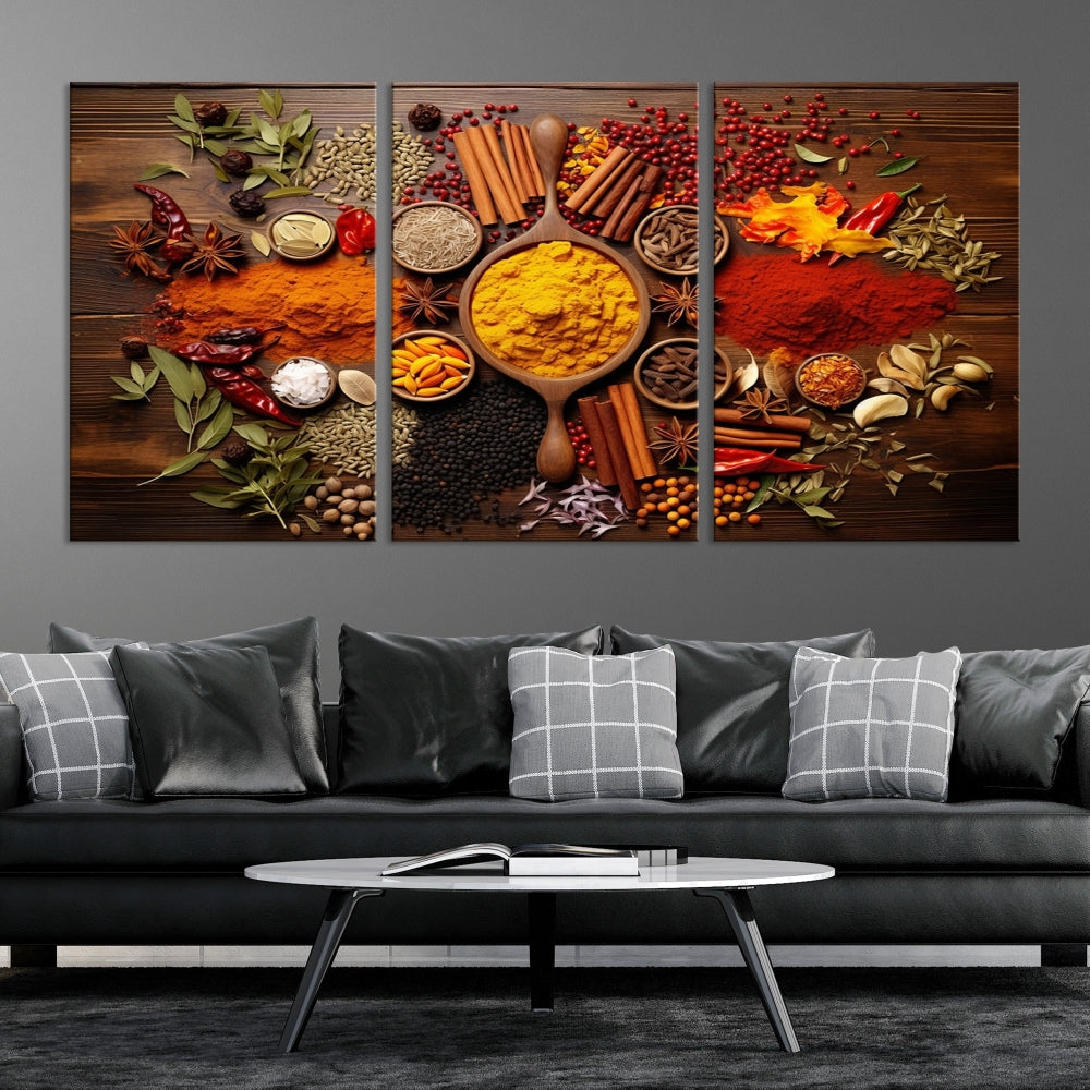 Spices Cooking Wall Art Canvas Print, Red Green Yellow Kitchen Wall Decor, Interior Art Framed