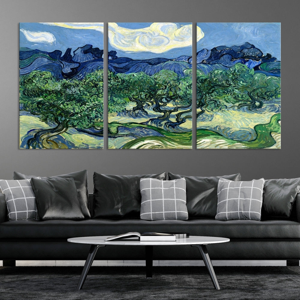 Green Wall Art Landscape Painting Canvas Print Framed Living Room Décor Abstract Nature