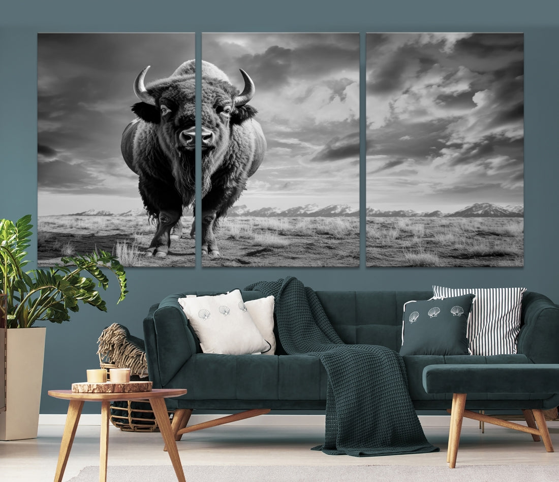 Cow Bighorn Wall Art Canvas Print, Longhorn Texas Large Cow Animal Canvas Print