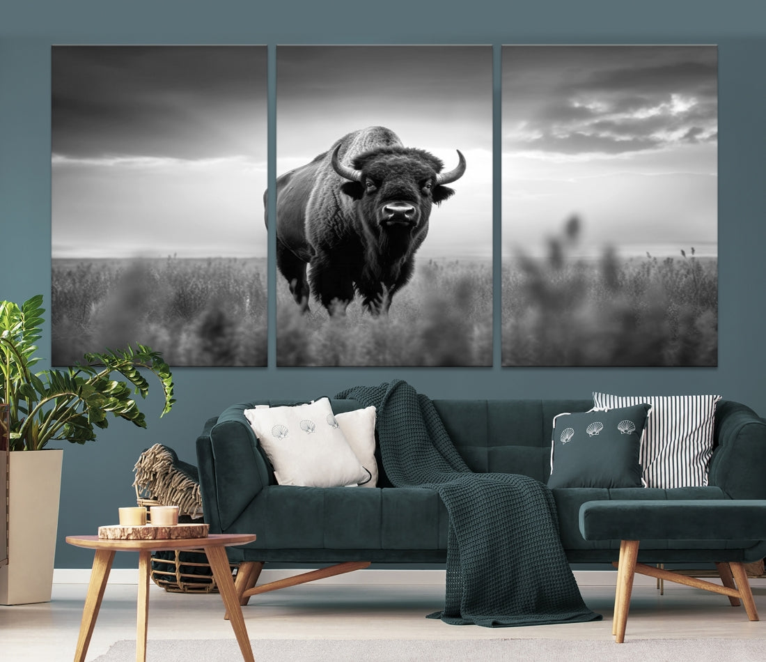 Cow Bighorn Wall Art Canvas Print, Longhorn Texas Large Cow Animal Canvas Print