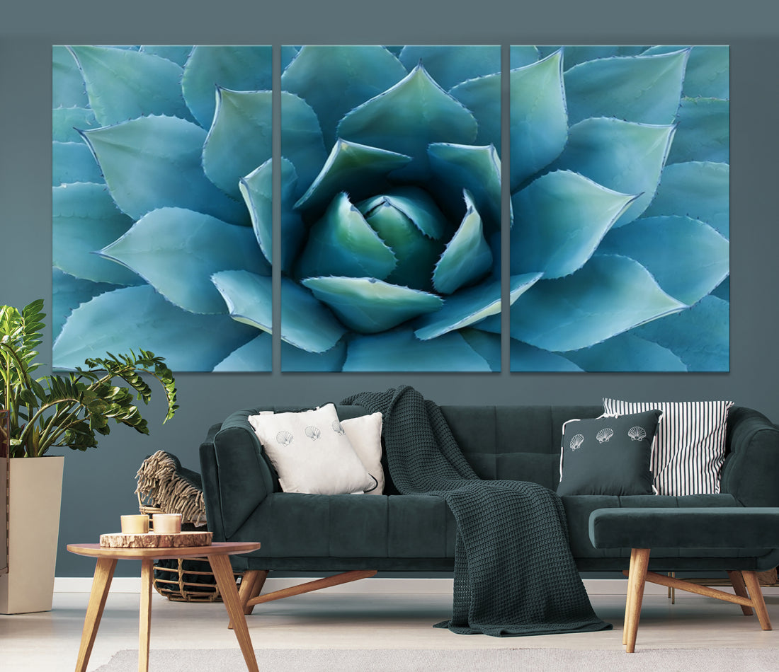 Large Wall Art Canvas Print - Blue Agave Flower Taken over It