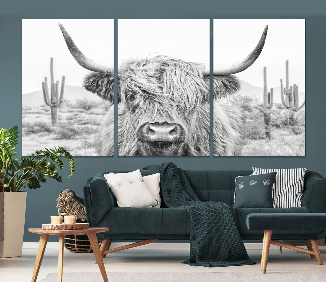 Longhorn Cow Wall Art Large Canvas Print Landscape Animal Framed Art Set of 3