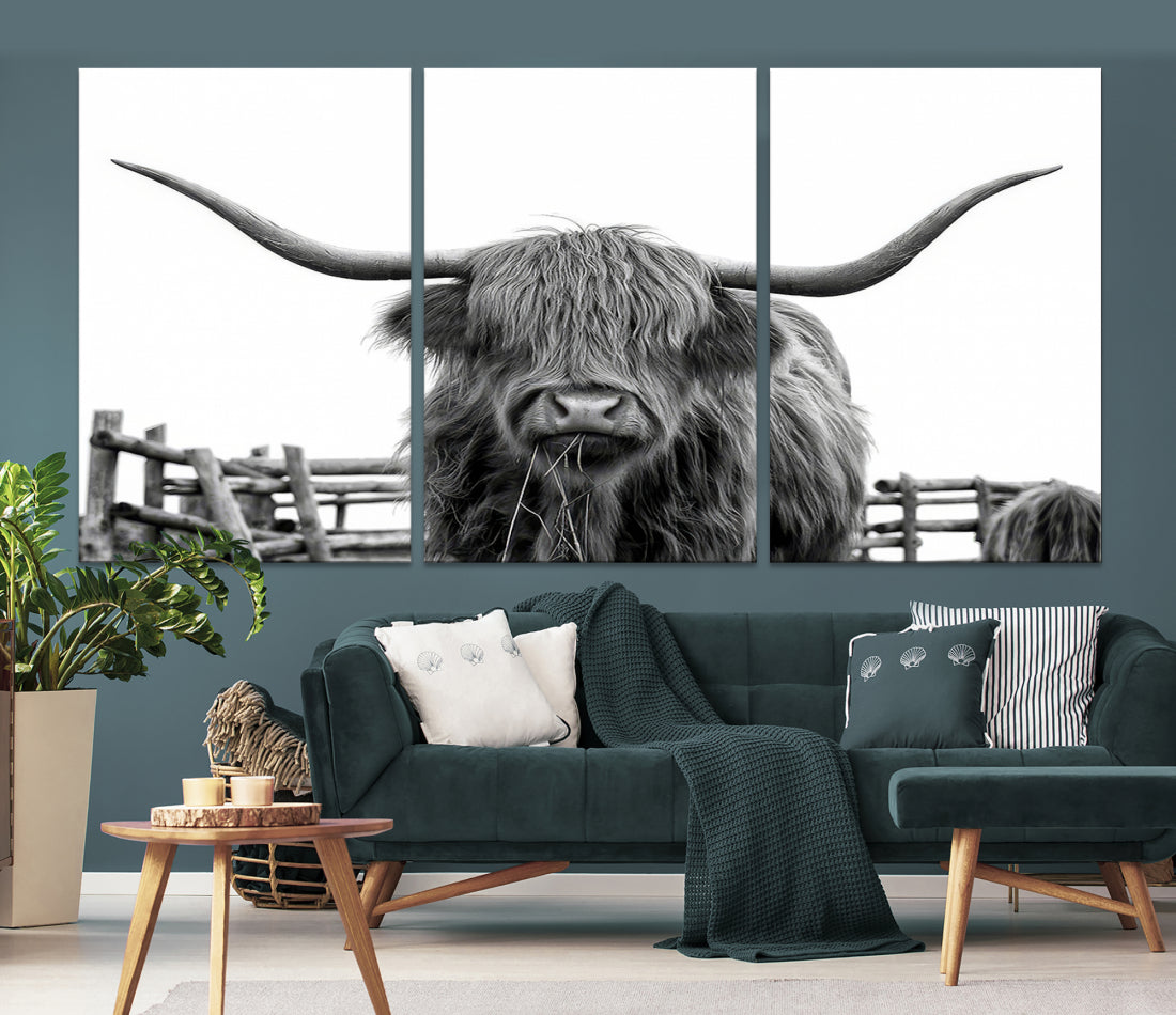 Bighorn Wall Art Cow Canvas Print Black White Artwork Mountain Lounge Farmhouse Wall Decor