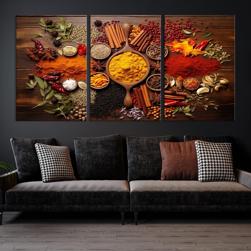 Spices Cooking Wall Art Canvas Print, Red Green Yellow Kitchen Wall Decor, Interior Art Framed