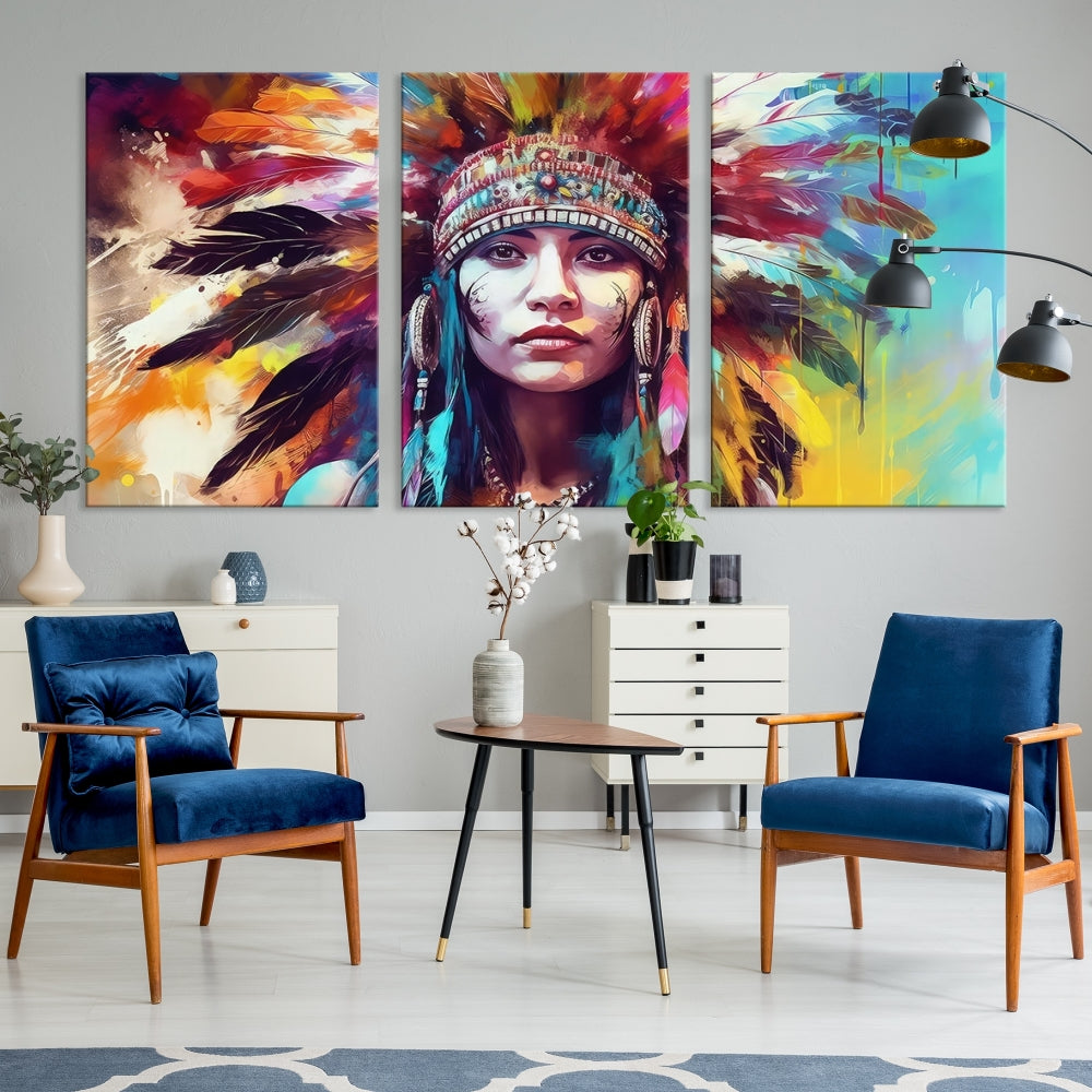 Extra Large Native American Wall Art Canvas Print Indian Artwork for Wall