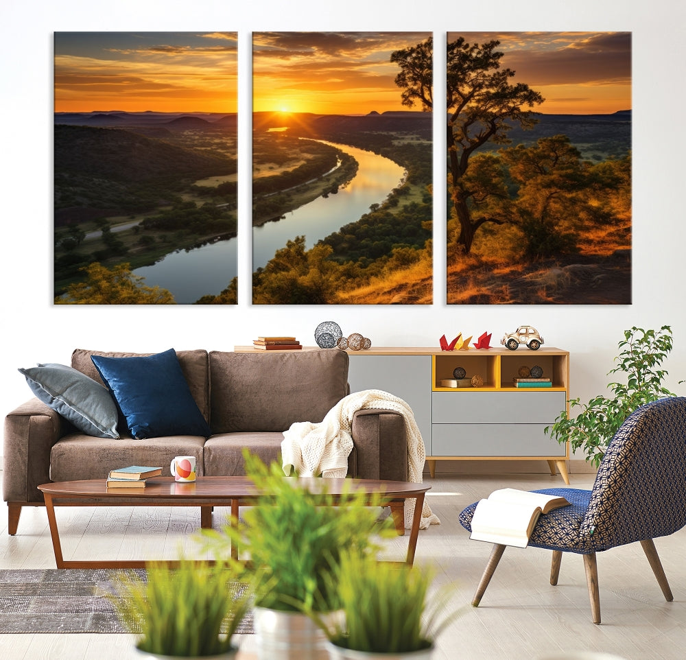 Large Sunset Print Set of Landscape Canvas Wall Art Nature Printed Art Home Decor