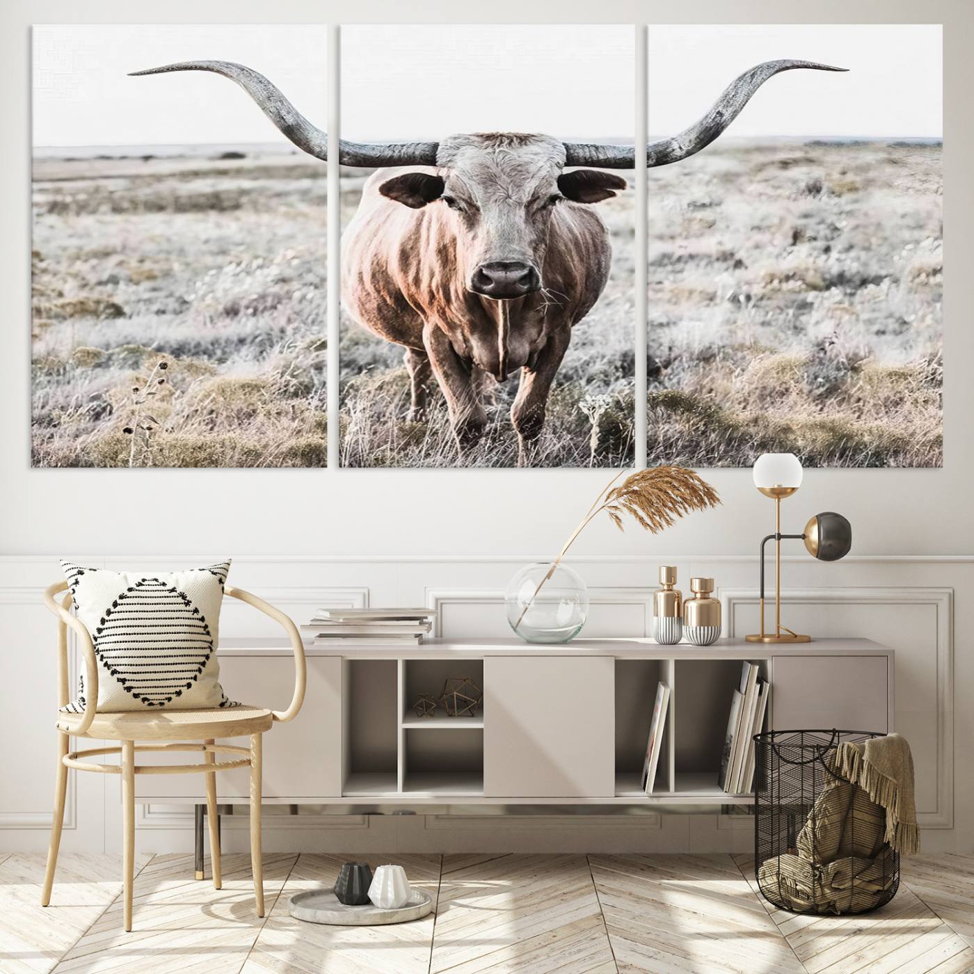 Texas Cow Longhorn Wall Art Canvas Print, Cattle Bighorn Wall Art Print