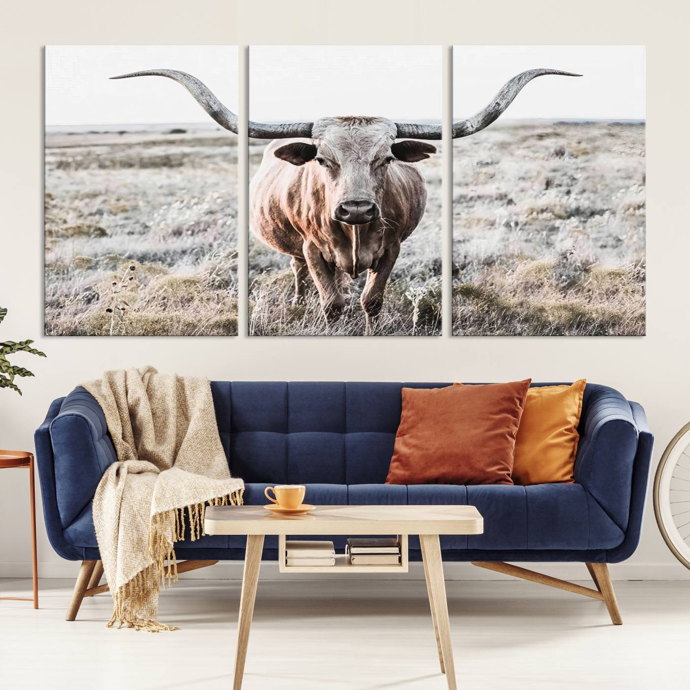 Texas Cow Longhorn Wall Art Canvas Print, Cattle Bighorn Wall Art Print