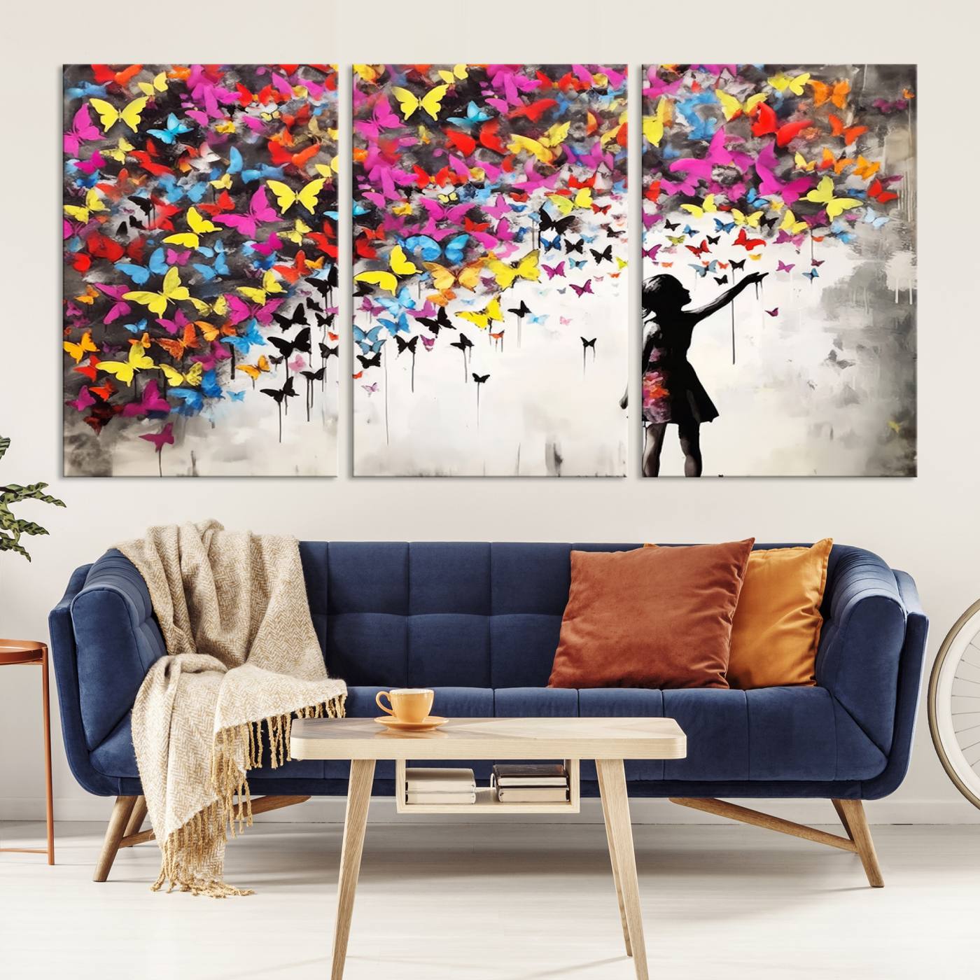 Banksy Style Girl and Butterfly Wall Art Canvas Print