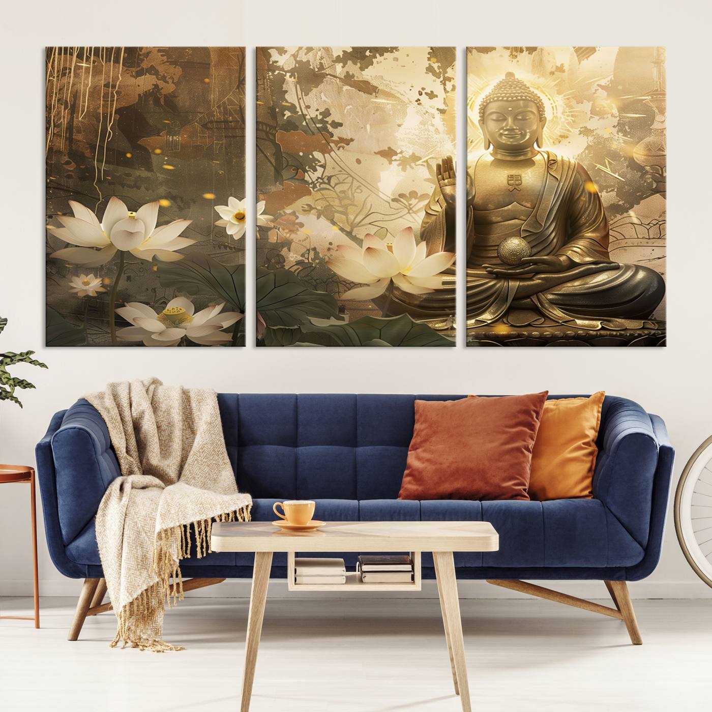 Buddha and Lotus Wall Art Canvas Print, Buddha Meditation Room Decor, Yoga Room Wall Art