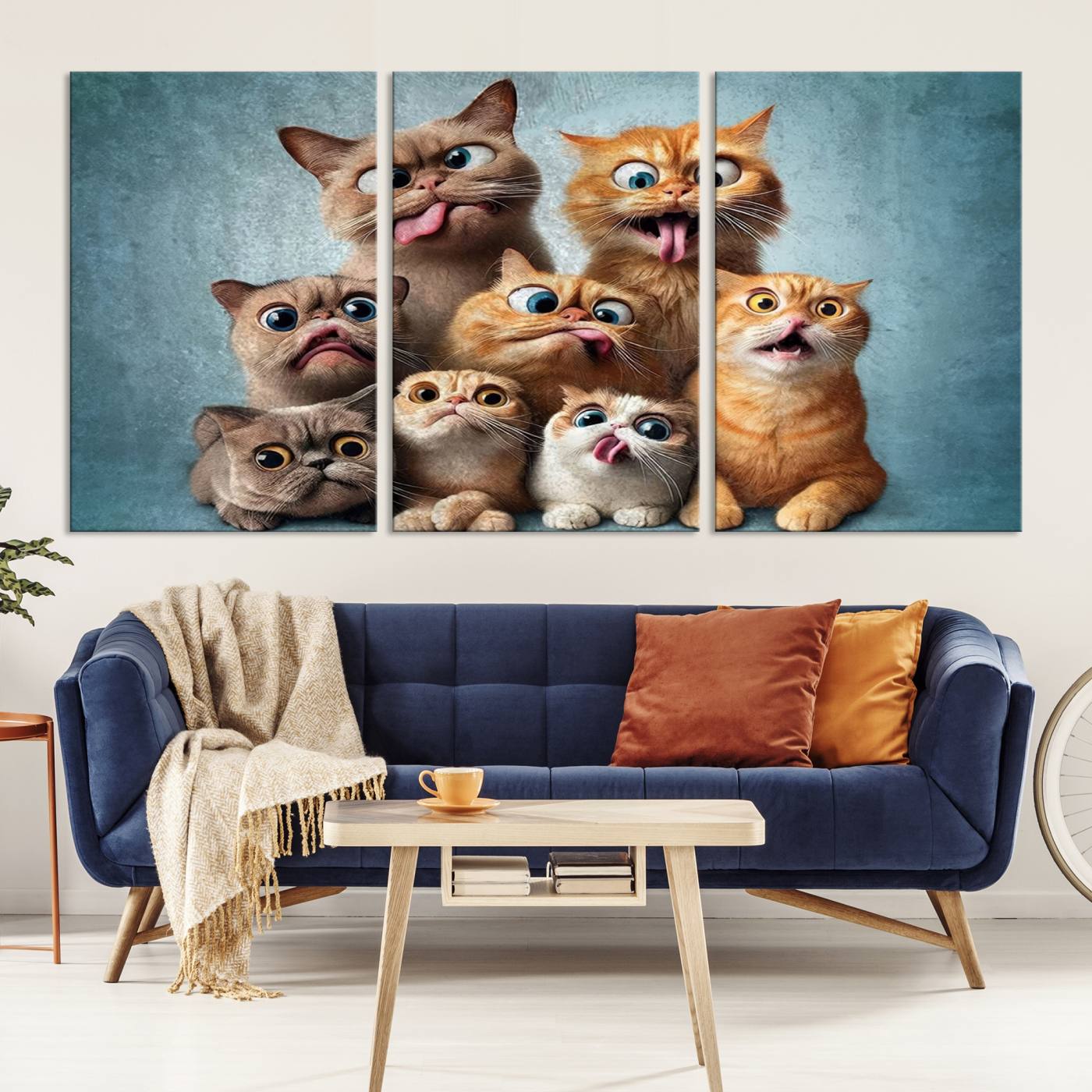 Fanny Cats Wall Art Canvas Print, Pixar Style Cat Wall Art Print, Comic Cartoon Cat Print