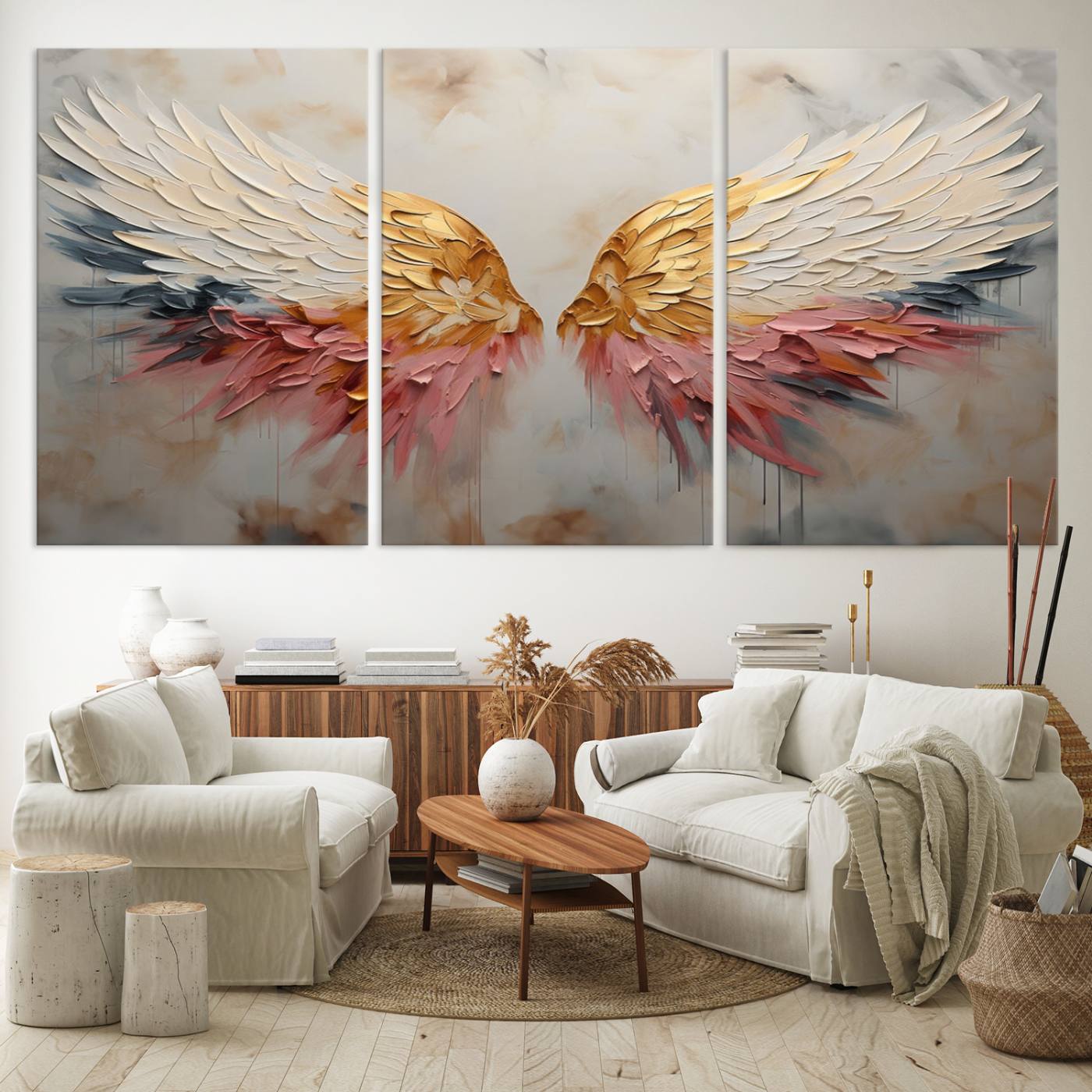 Oil Painting Style Abstract Angel Wing Wall Art Canvas Print