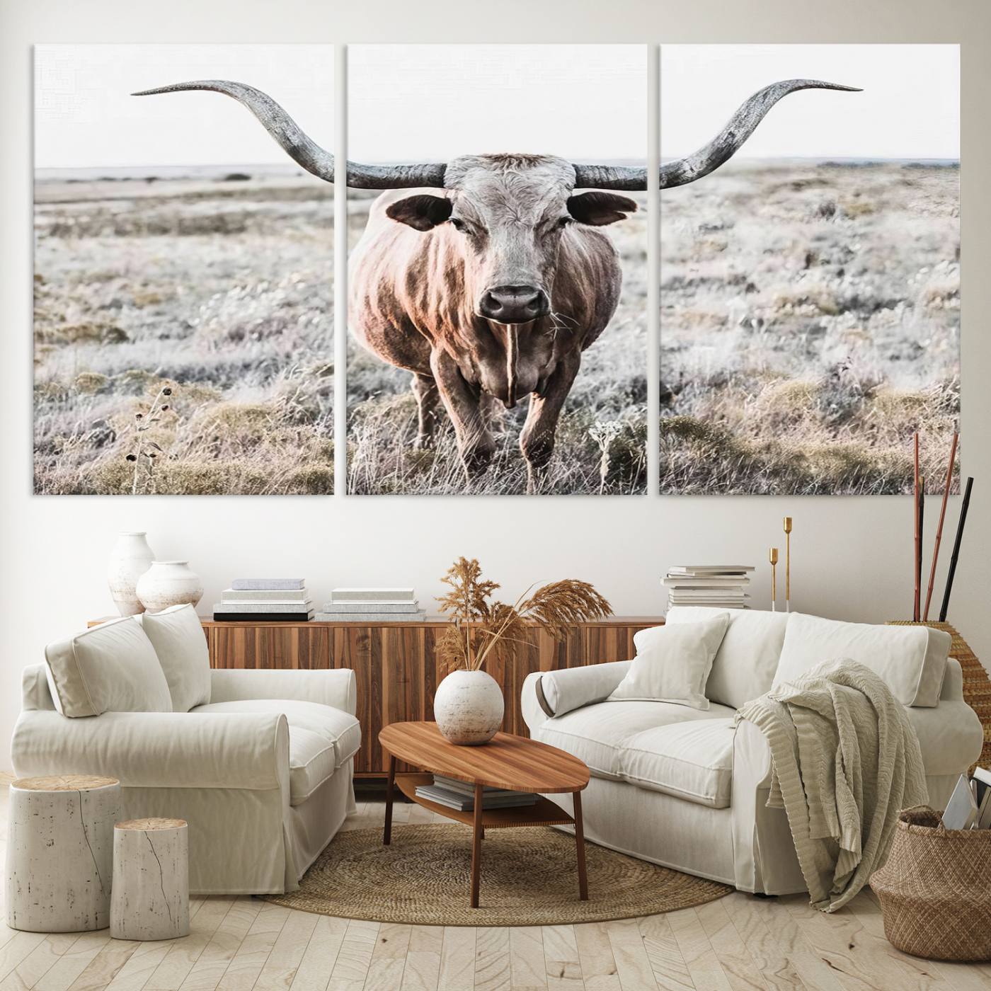 Texas Cow Longhorn Wall Art Canvas Print, Cattle Bighorn Wall Art Print