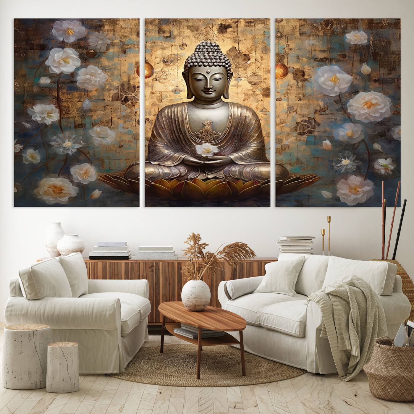 Buddha Wall Art Canvas Print, Hindu Buddha Meditation Room Decor