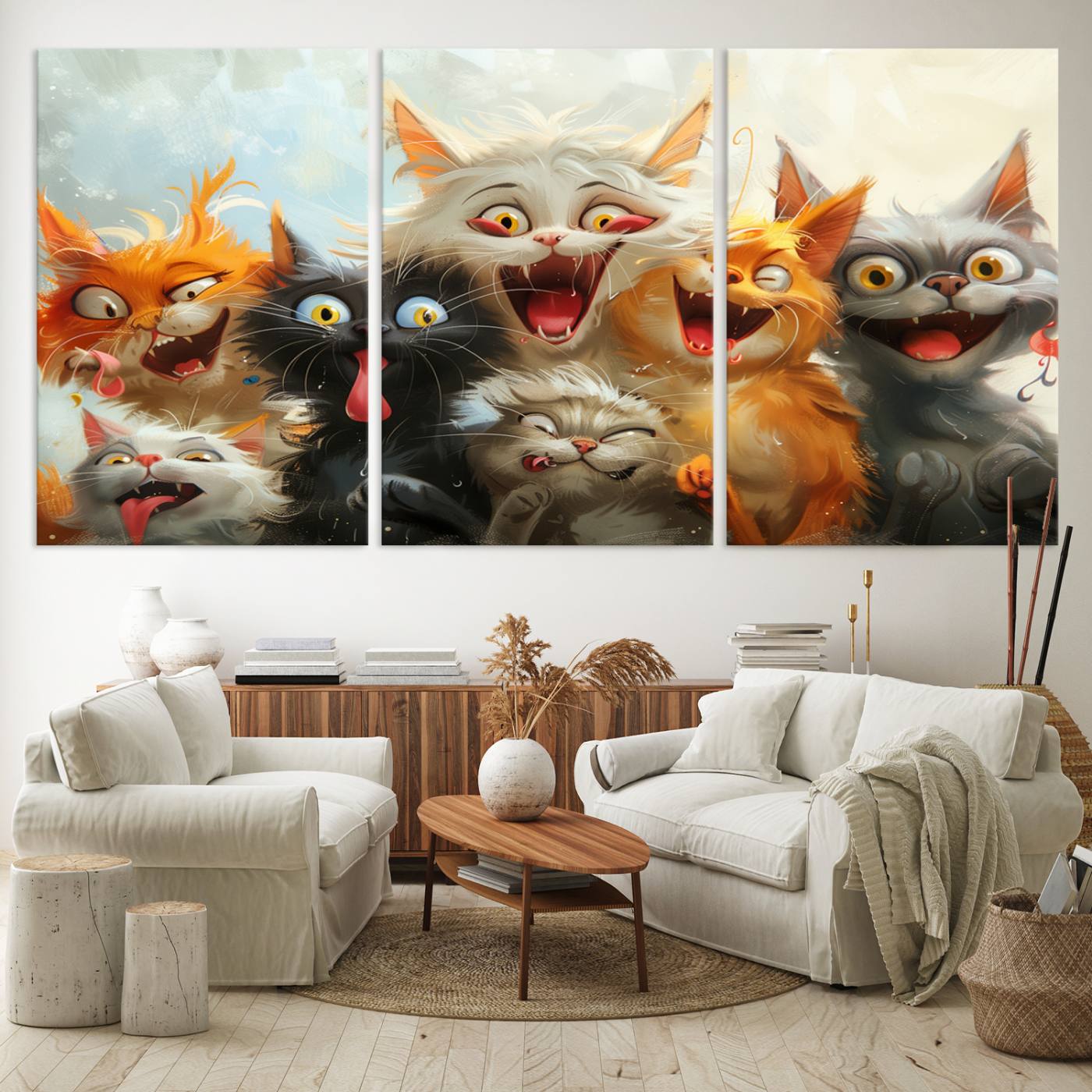 Pixar Cats Wall Art Canvas Print, Fanny Cat Wall Art Print, Comic Cartoon Cat Print