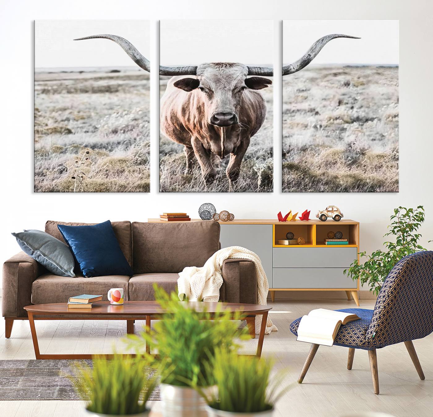 Texas Cow Longhorn Wall Art Canvas Print, Cattle Bighorn Wall Art Print