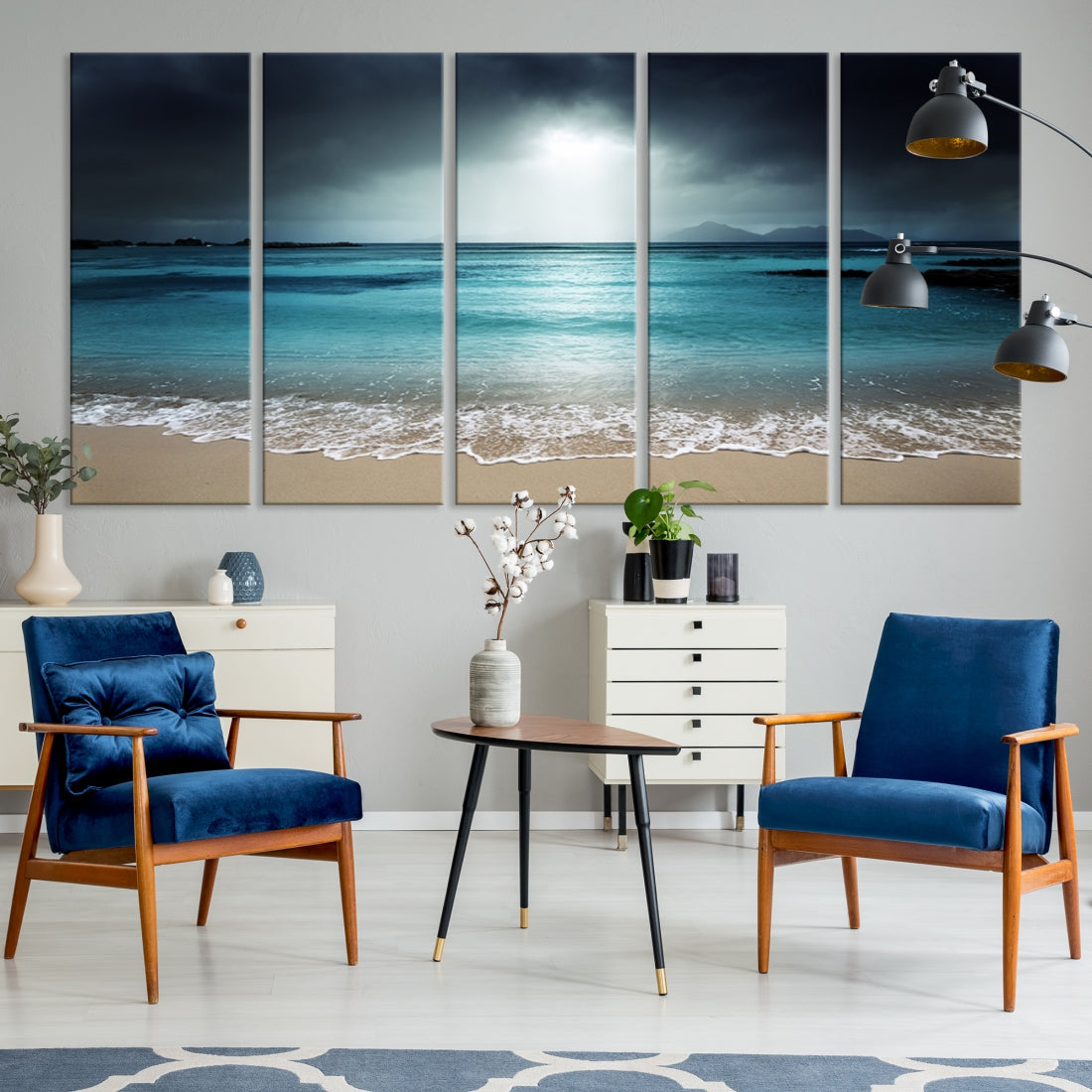 Dark Sky Bright Ocean Beach Large Wall Art Canvas Print