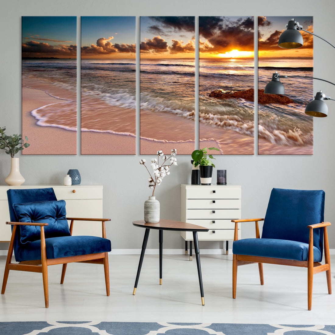 Breathtaking Sunset and Calm Beach Waves Canvas Wall Art Print