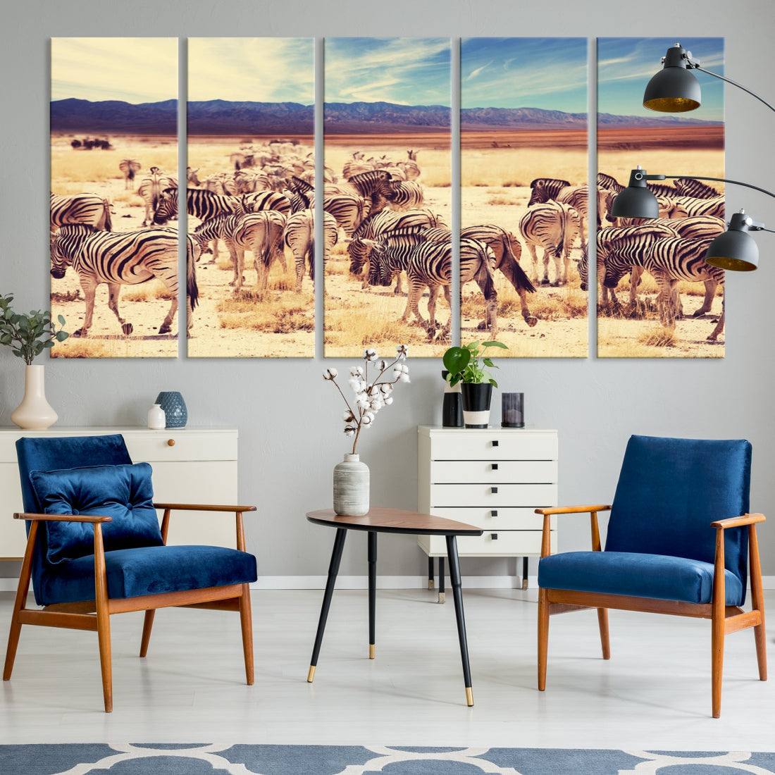 Zebras in the Savannah Africa Wild Animals Wildlife Photo Canvas Wall Art Giclee Print