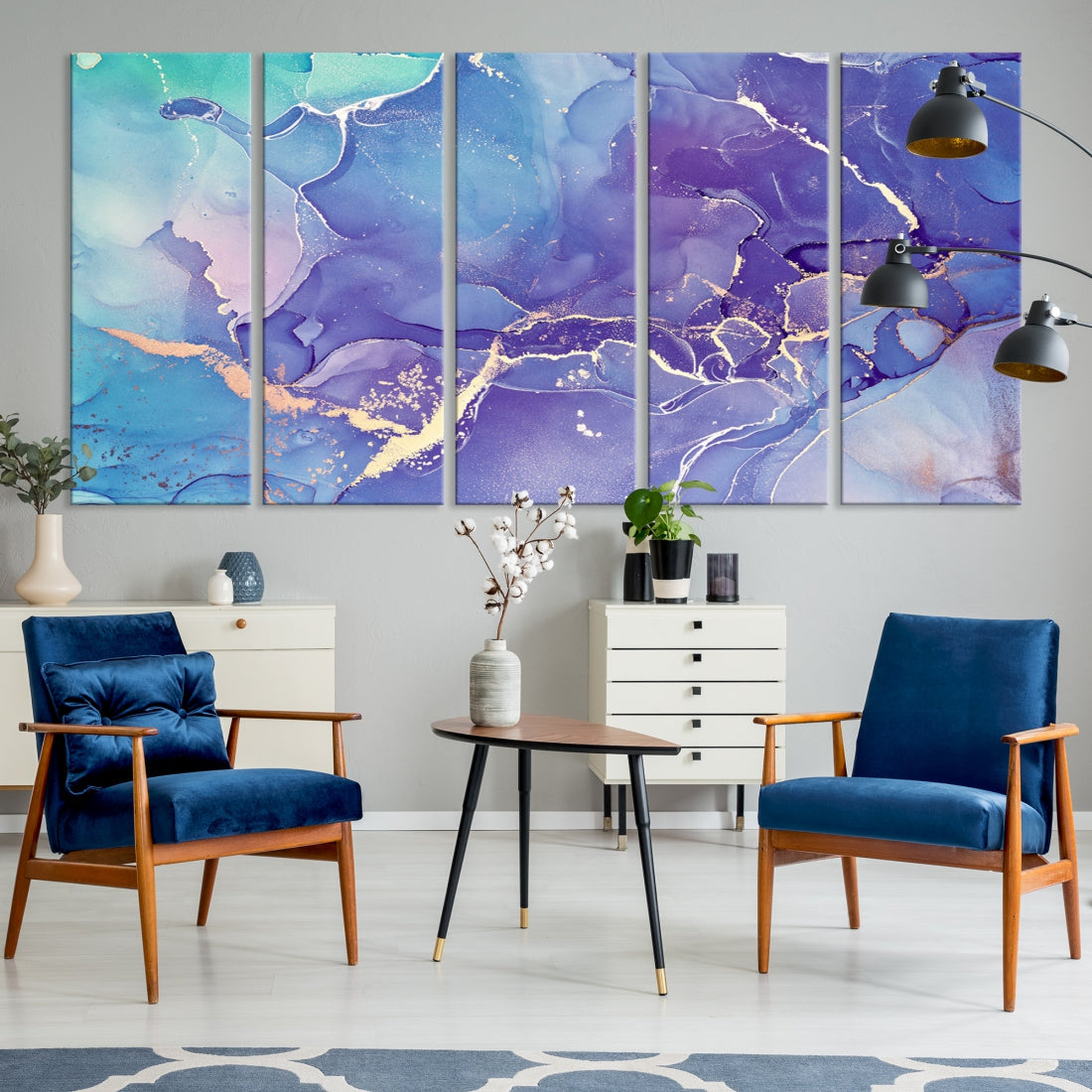 Blue and Purple Abstract Painting Modern Canvas Wall Art Print