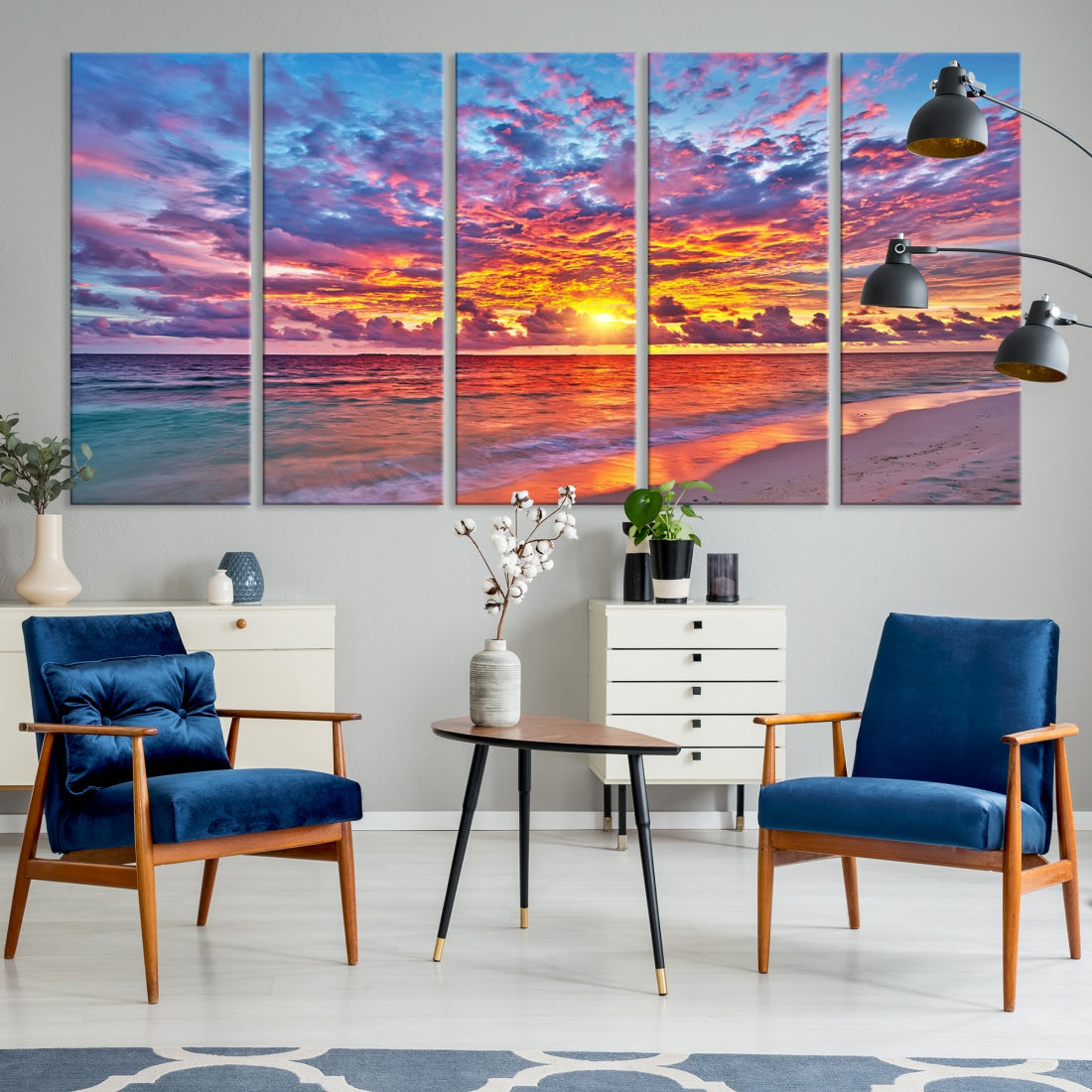 Amazing Ocean Sunset Beach Landscape Giclee Canvas Extra Large Wall Art Print