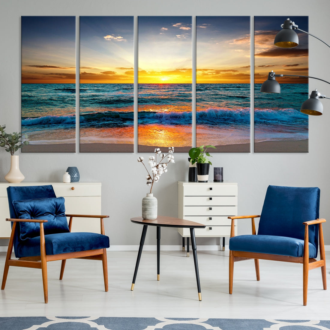 Beautiful Sunset on the Beach Coastal Wall Art Canvas Print for Dining Room Office Decor