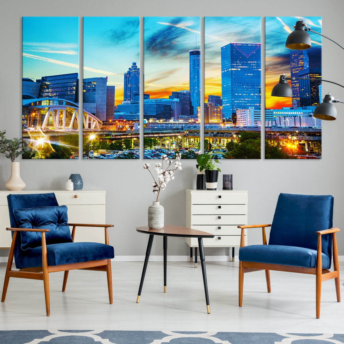 Mesmerizing Atlanta City Sunset Blue Skyline Cityscape Large Canvas Wall Art Print