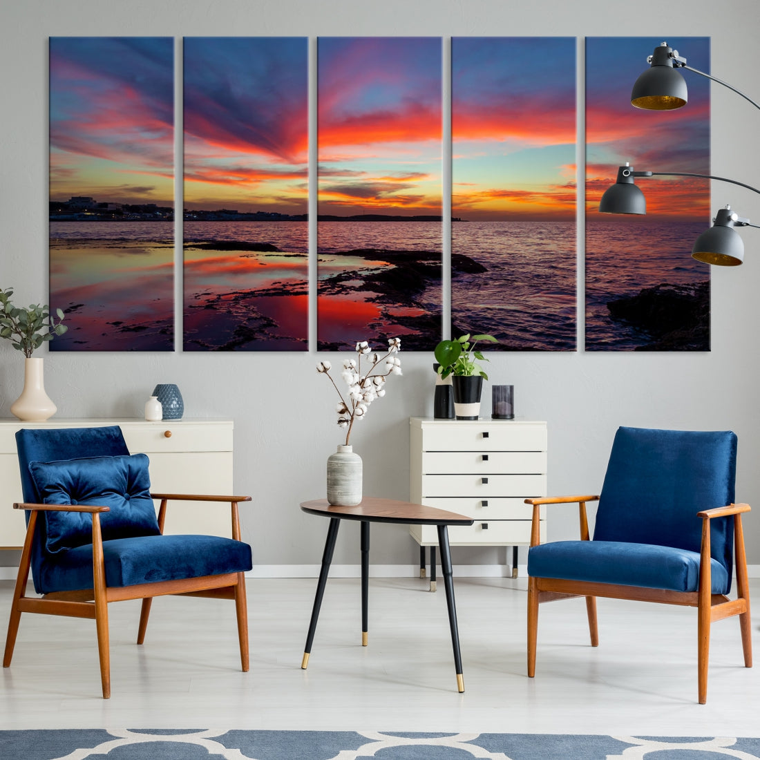 Fascinating Sunset over Horizon Beach Wall Art Canvas Print Large Wall Decor