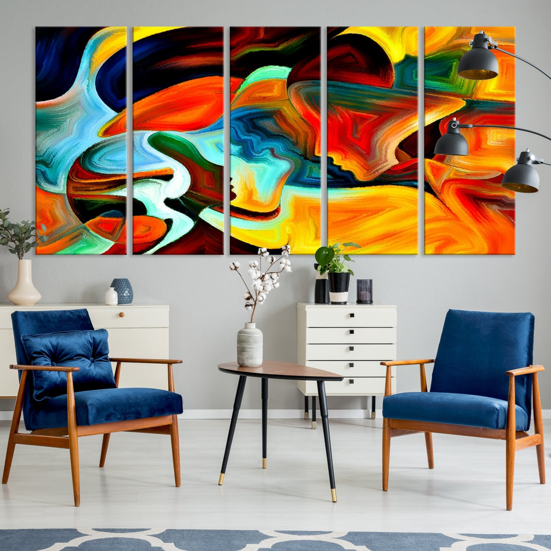 Abstract Human Faces Modern Painting Canvas Wall Art Print for Office