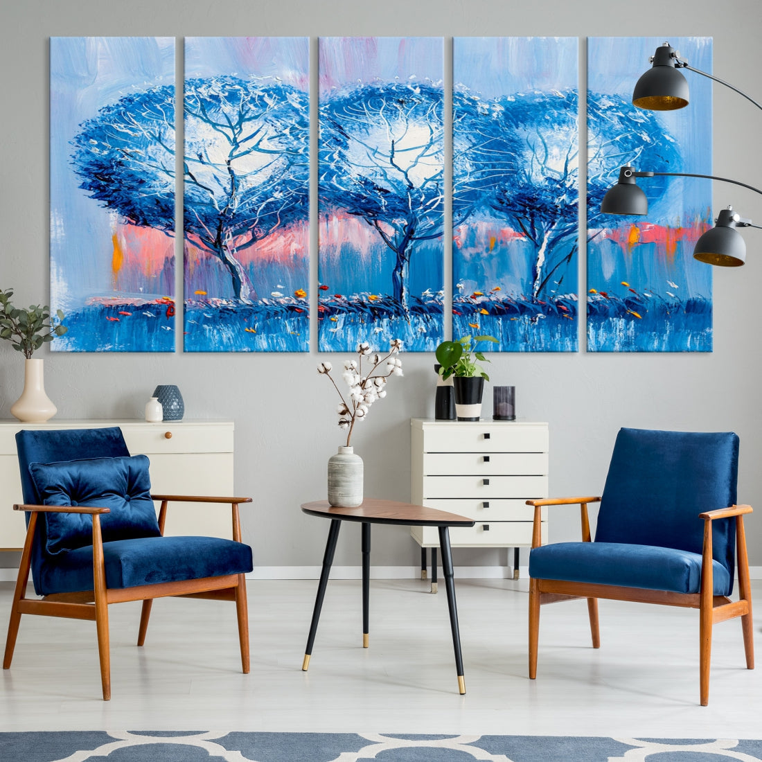 Abstract Blue Trees Oil Painting Printed on Canvas Wall Art Modern Wall Decor