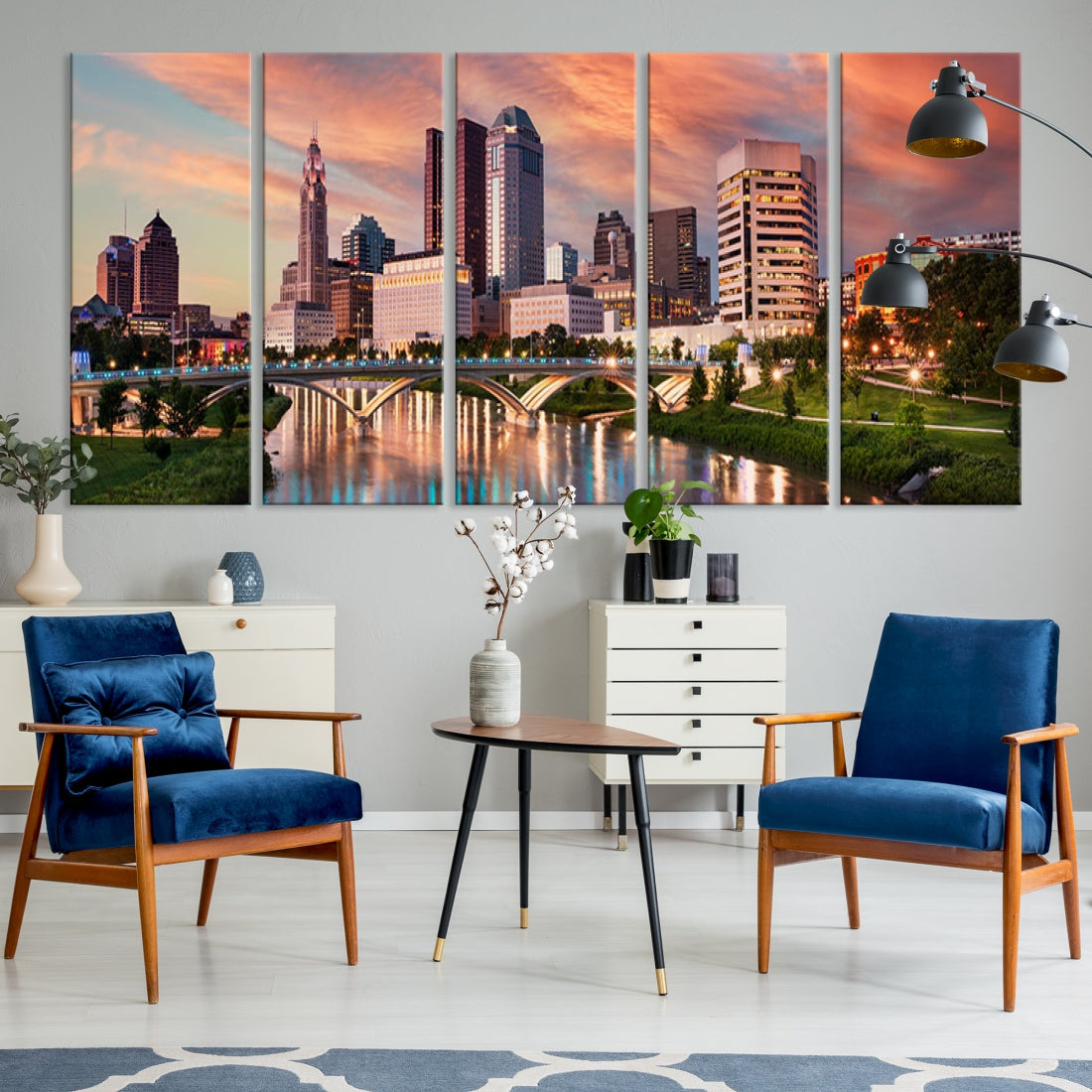 Large Columbus City View Skyline Wall Art Columbus Picture Canvas Print