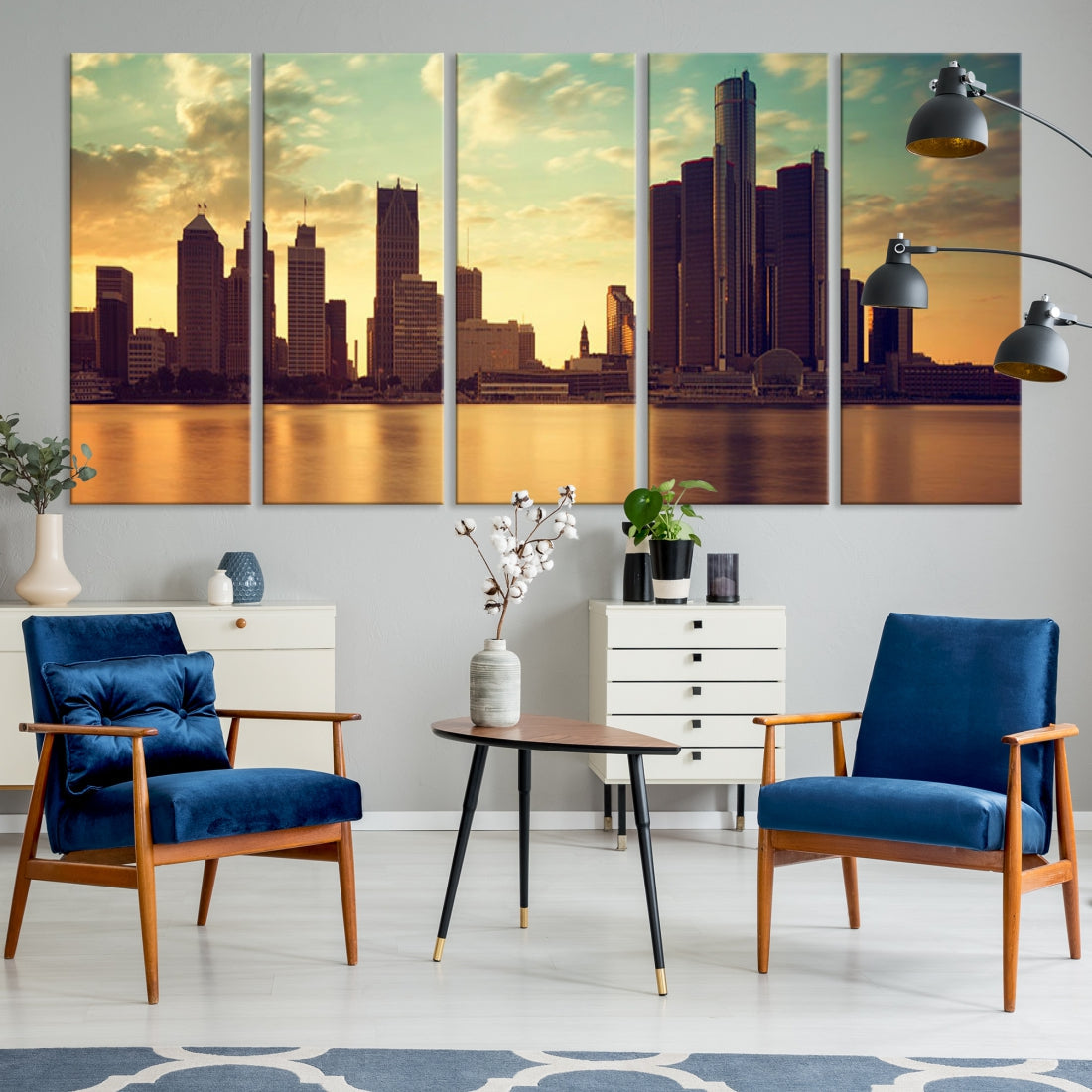 Detroit Downtown Towers Skyline Wall Art Cityscape Canvas Print