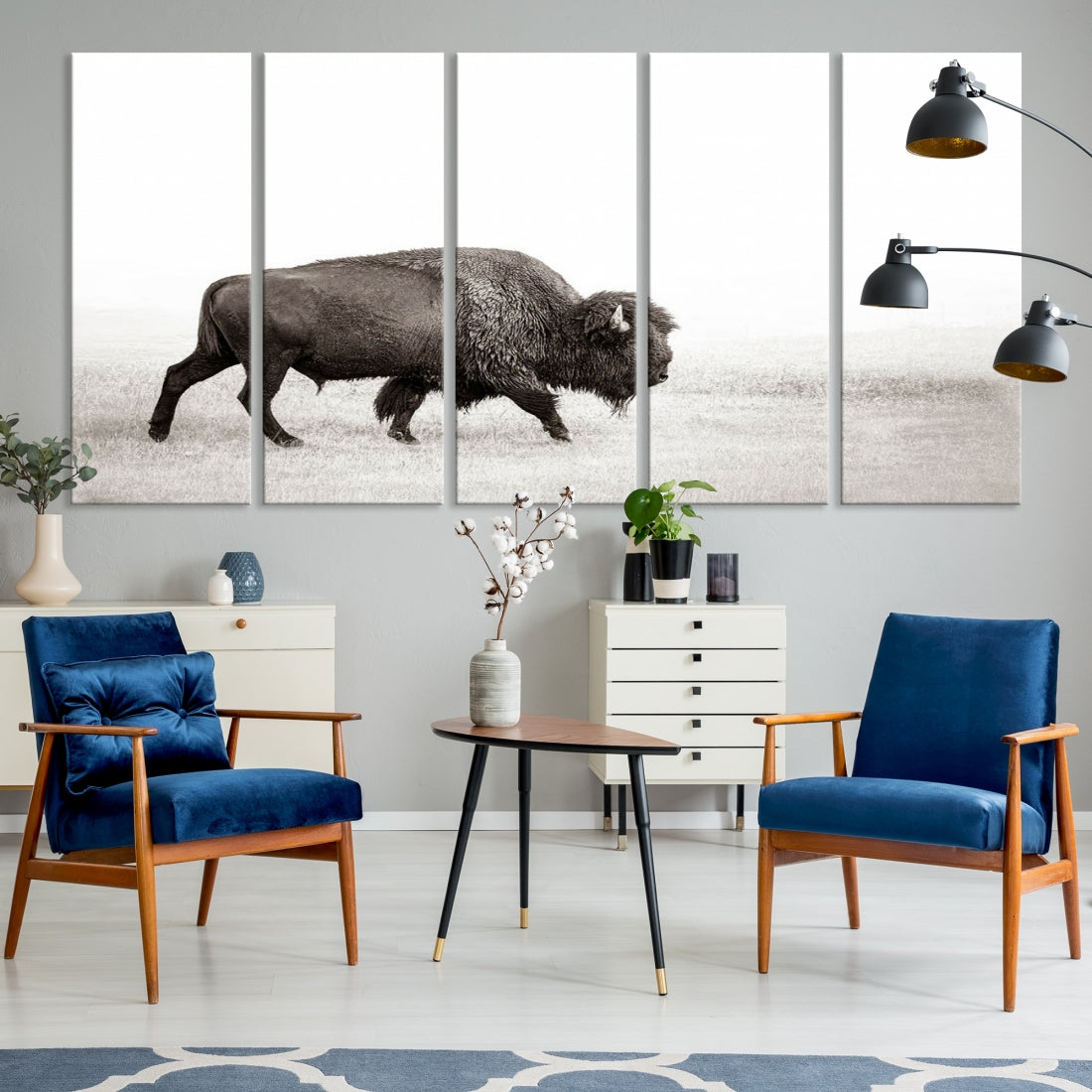 Alone Bison Wall Art Canvas Print, Cow Wall Art, Buffalo Artwork