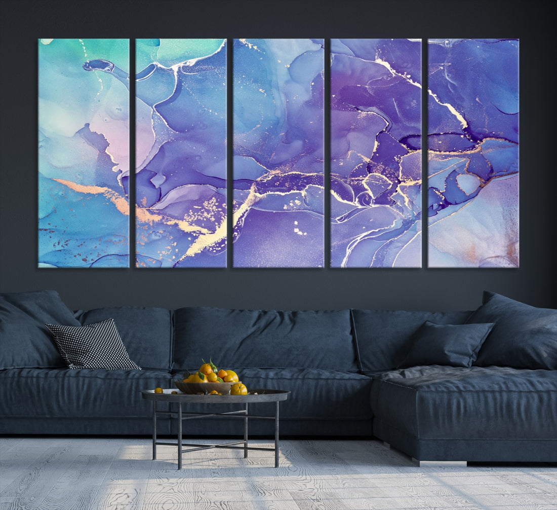 Blue and Purple Abstract Painting Modern Canvas Wall Art Print